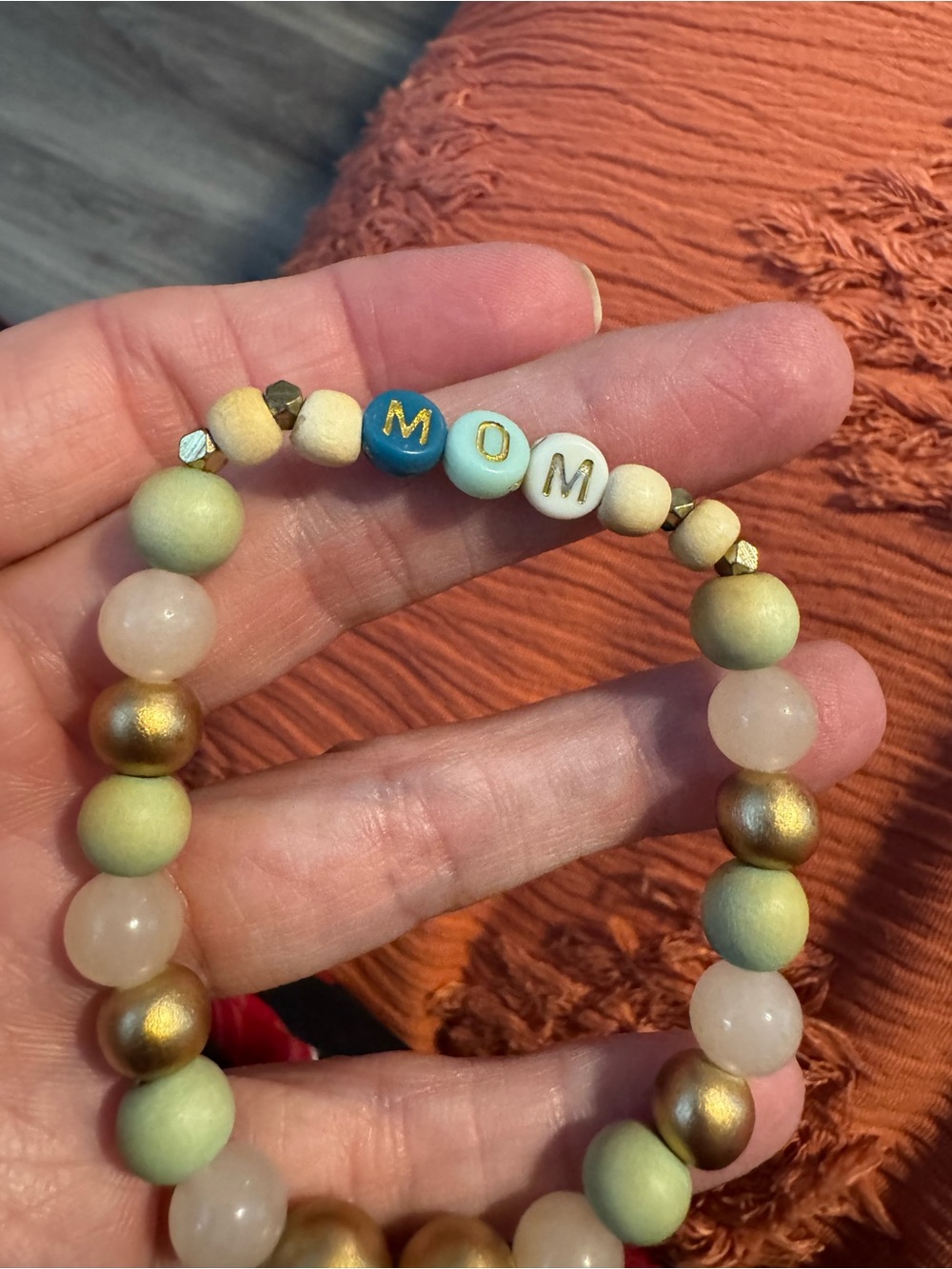 Beaded MOM Bracelet in Mint, Gold, and Rose